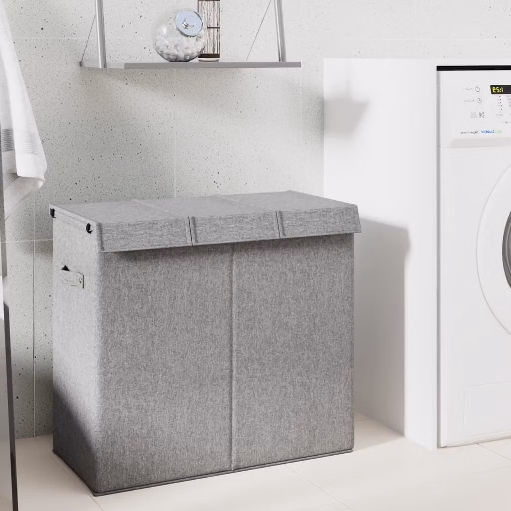 Cesto per la biancheria pieghevole vidaXL in finto lino grigio con coperchio e maniglie L: 64,5 cm, P: 34,5 cm, H: 59 cm