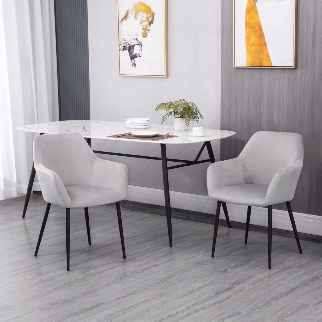 Set di 2 sedie Easycomfort per soggiorno in stile scandinavo con braccioli e seduta imbottita in tessuto grigio, L: 54 cm, P: 57 cm, H: 80 cm – 2