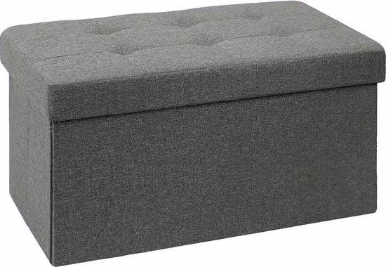 Panca pieghevole Unyqoos® – Panca imbottita in lino con 80 litri di spazio contenitivo, color grigio scuro, dimensioni 76x38x38 cm, struttura interna in HDF, rivestimento in poliestere al 100%