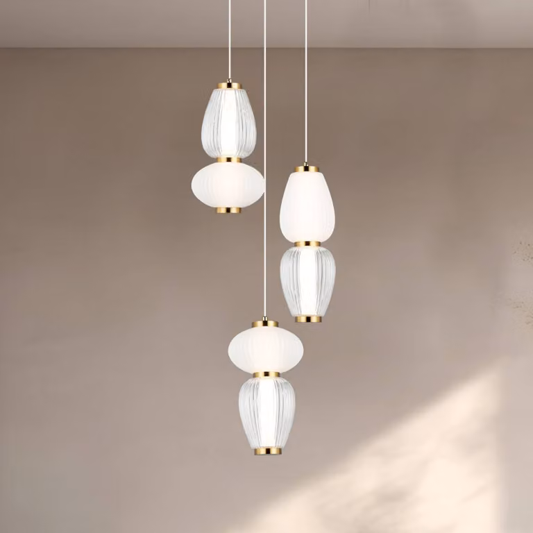 Viokef Lampada LED a sospensione Shiny, Ø 60 cm, trasparente/bianco, vetro Shiny, Chiaro / Trasparente, Soggiorno / Sala da pranzo, Moderno