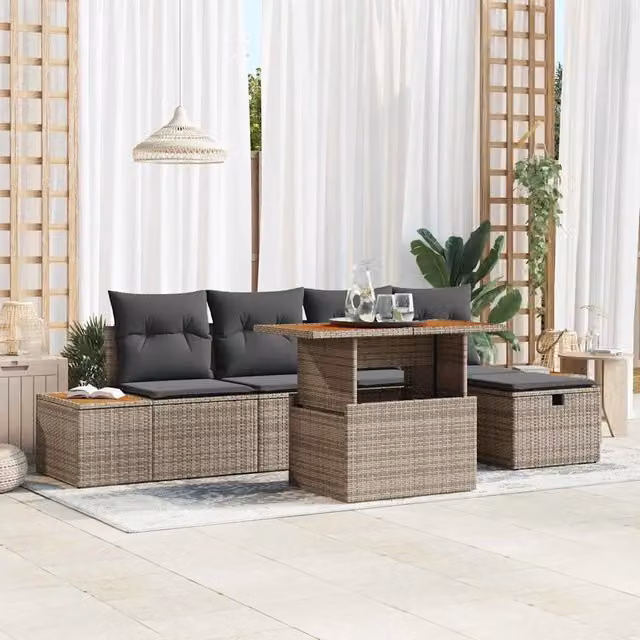 Set Divano da Giardino 6 pz Grigio polyrattan 3361406