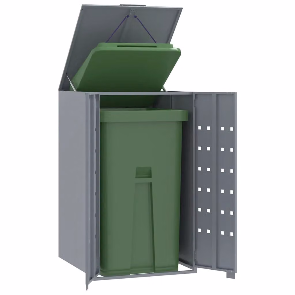 Copribidone singolo con ruote vidaXL in acciaio grigio L/P/H: 69 x 79 x 117 cm