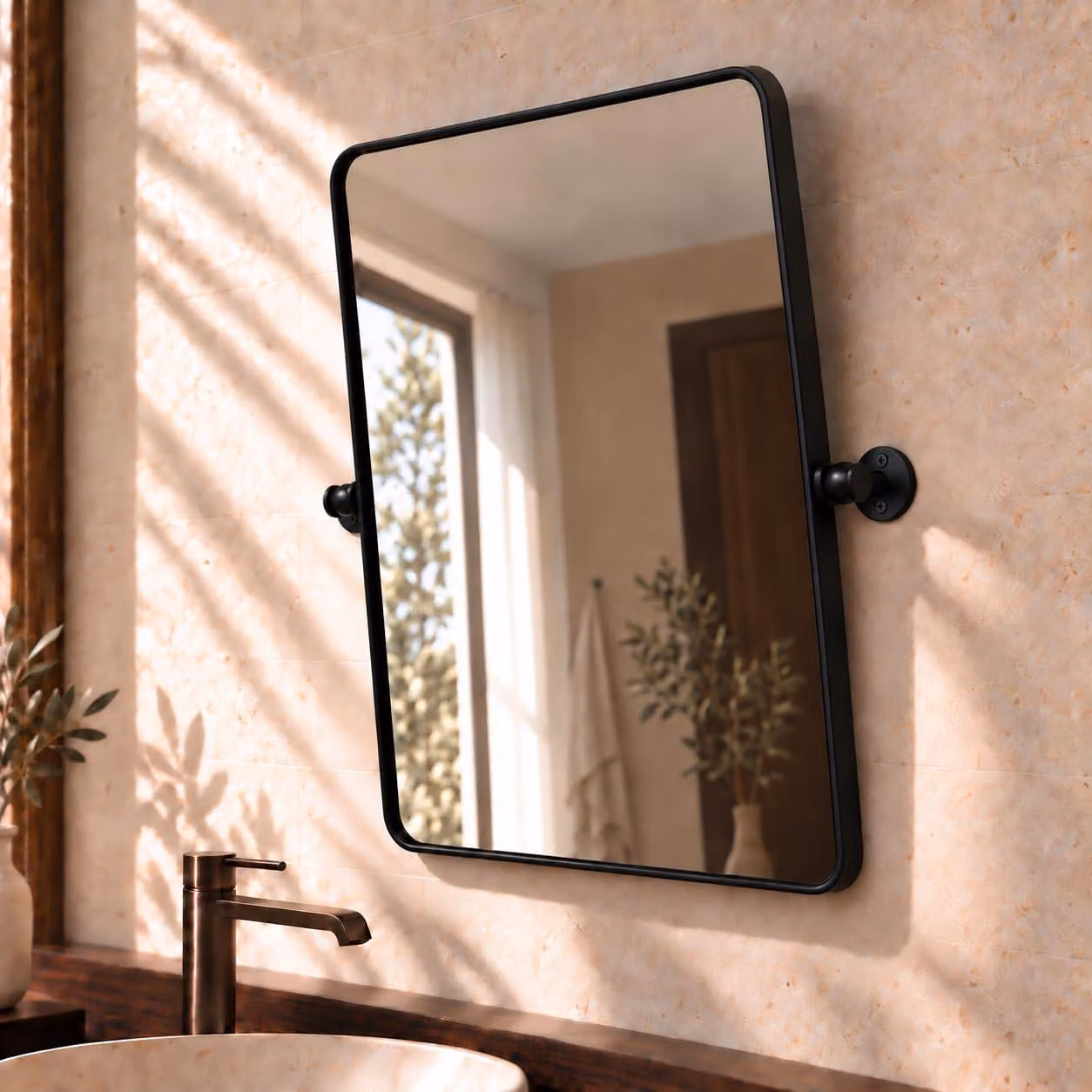 Specchio da parete rettangolare, cornice in alluminio nero, 50x70 cm