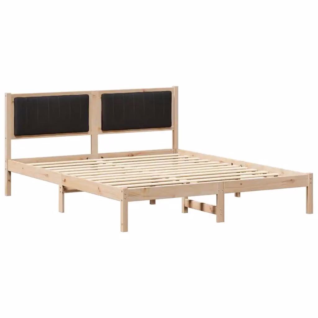 Letto con Testiera Rivestita vidaXL in Pino Massello Nero L: 160 cm, P: 200 cm, H: 85.5 cm – 2