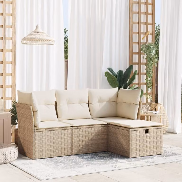 Maison Exclusive - Set di 4 divani da giardino con cuscini in polyrattan beige