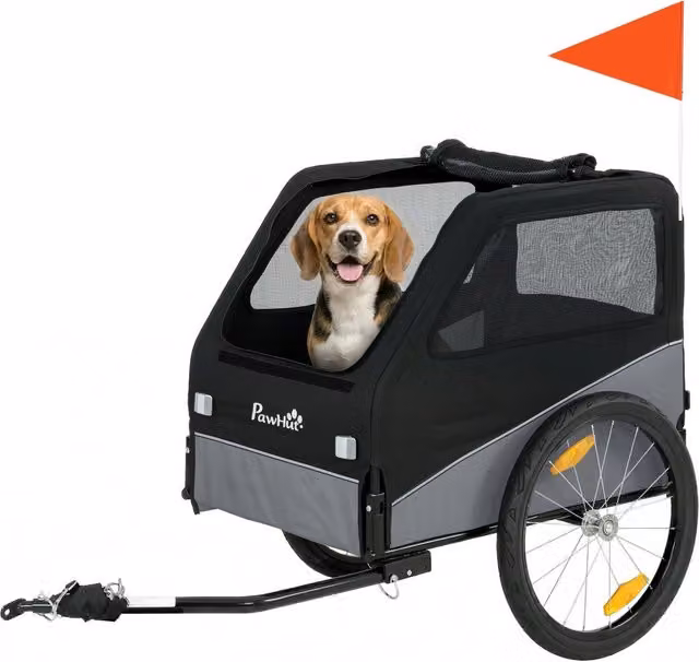 Rimorchio Bici per Cani Taglia Media Pieghevole in Metallo e Oxford 600D Robusto e Pratico con Ruote da 20", Grigio
