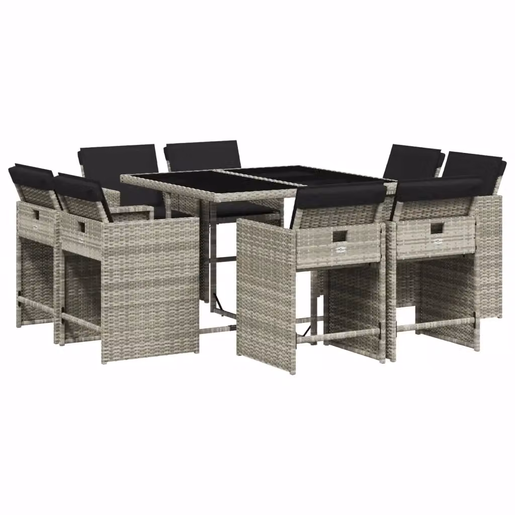 Set Pranzo da Giardino vidaXL in Polyrattan con Cuscini e Tavolo in Vetro, 9 Pezzi, Grigio Antracite – 2