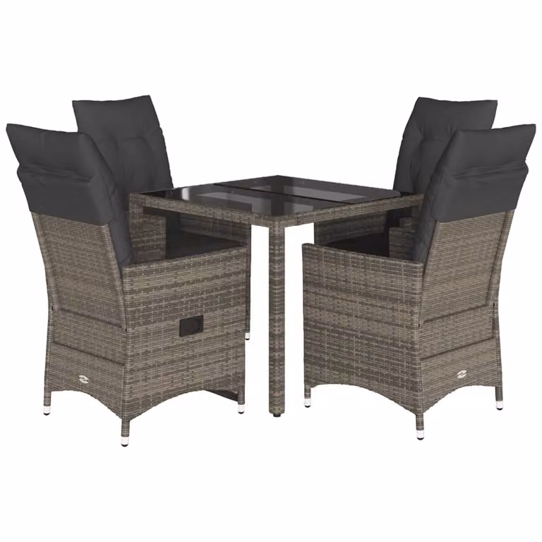 Set da Pranzo da Giardino 5 pz con Cuscini in Polyrattan Grigio