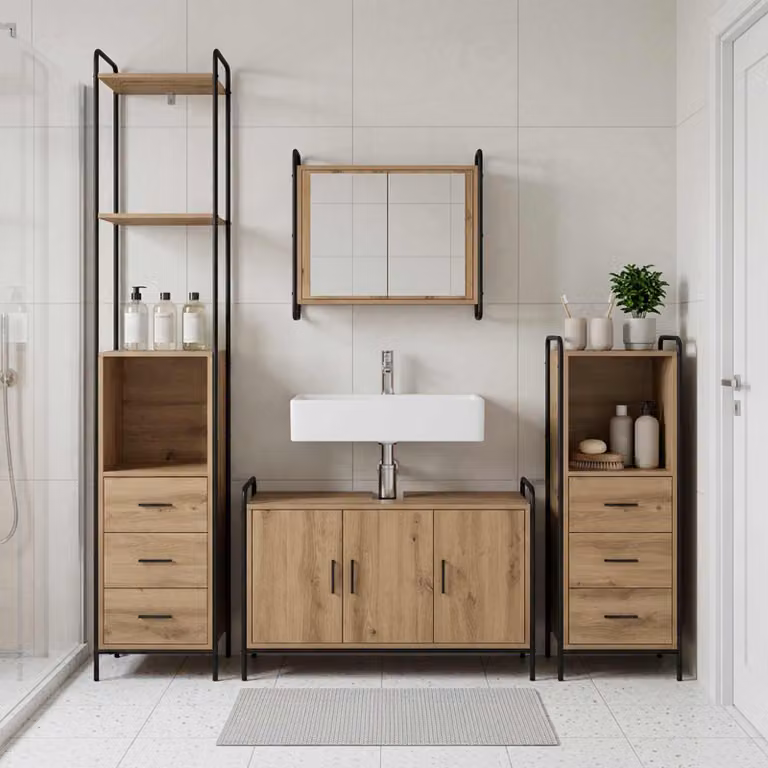 vidaXL Set di Armadi da Bagno 3 pz Rovere Artigianale