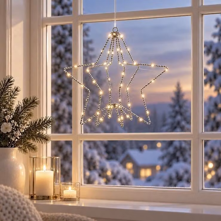 Luca Lighting LED star 3D 60 LED bianco caldo a batteria 30 cm argento