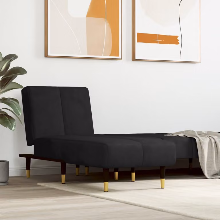 vidaXL Chaise Longue Moderna in Velluto Nero con Funzione Letto e Forma a L, L/P/H: 140 x 200 cm