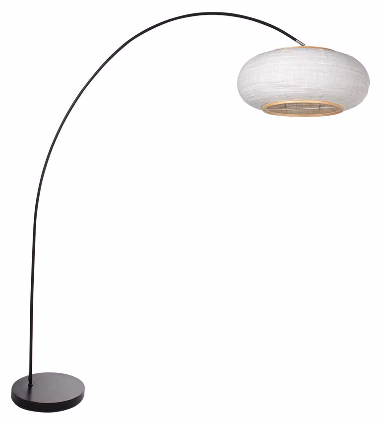 Lampada da terra - nero - Solva - metallo tessile - lampada ad arco - E27 - 4630ZW - Mexlite