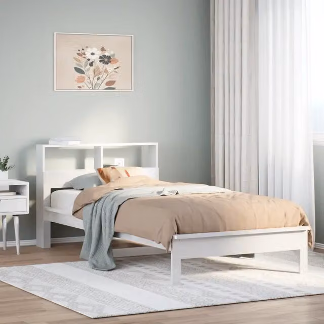 Letto Libreria vidaXL in Legno di Pino Bianco con Ripiani Laterali L/P/H: 200 x 100 x 112 cm – 1