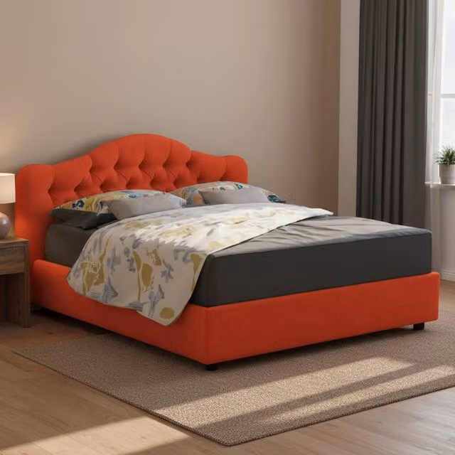 Letto Matrimoniale Allik DMORA con Materasso Incluso, Struttura con Contenitore a Alzata, Arancione e Nero, L/P/H: 180 x 190 x 210 cm – 1