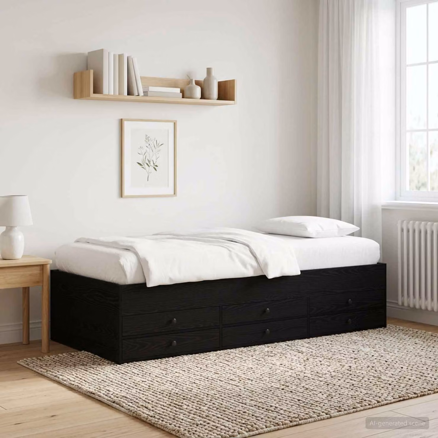 vidaXL Telaio del letto con contenitore moderno in legno nero L: 80 cm, P: 200 cm, H: 203 cm