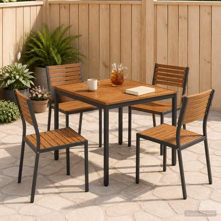 vidaXL Tavolo da giardino in legno di acacia e metallo, colore marrone e nero, L 80 x P 80,5 x H 75 cm