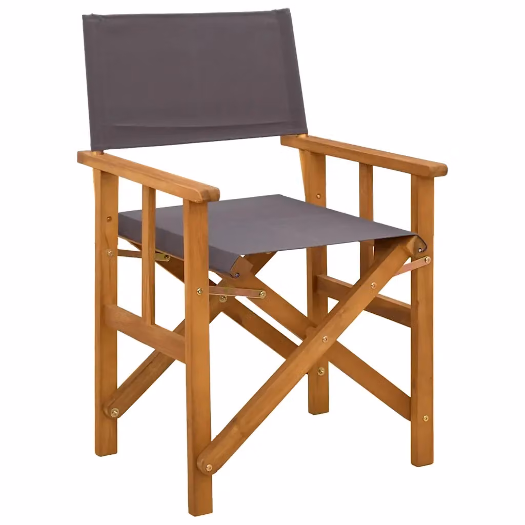Set di 2 sedie da regista vidaXL in legno massello di acacia oliato color marrone e grigio per giardino – 2