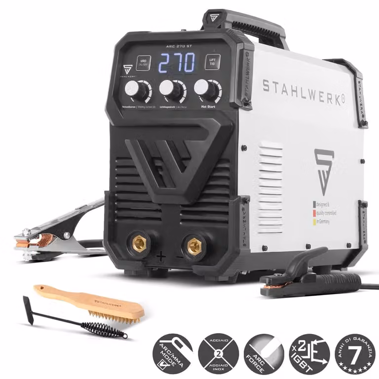 STAHLWERK ARC-270 ST saldatrice ad elettrodo - MMA (MMA) fino a 270 A, saldatura senza gas, inverter Lift-TIG 400 V, protezione da surriscaldamento, raffreddamento intelligente