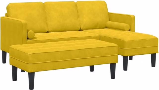 Set di divani angolari L-shape vidaXL in velluto giallo e nero con cuscini inclusi