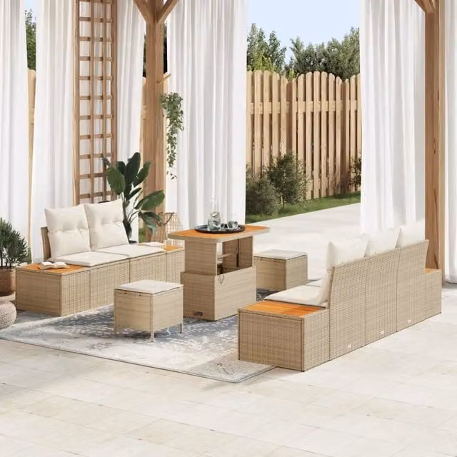Set Divano da Giardino 8 pz 7-Numero di posti Beige e Crema 3363251