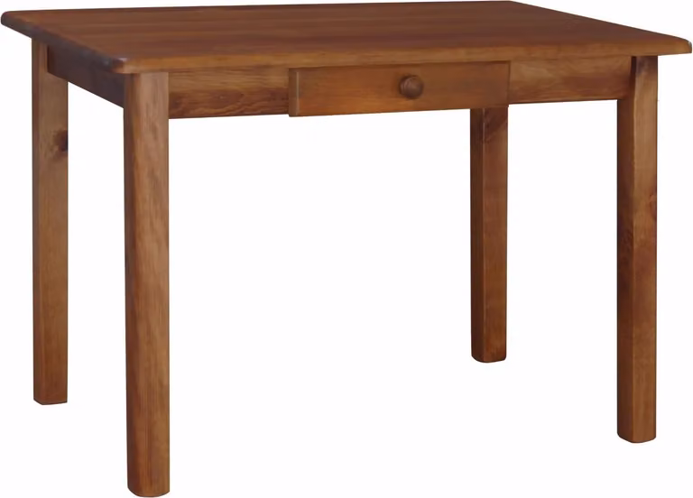Tavolo con cassetto in legno massiccio di pino nel colore rovere 120 x 70 cm