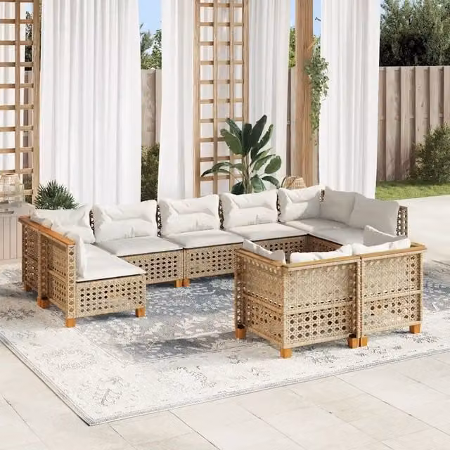 Set Divano da Giardino 9 pz con Cuscini Beige in Polyrattan 3261994