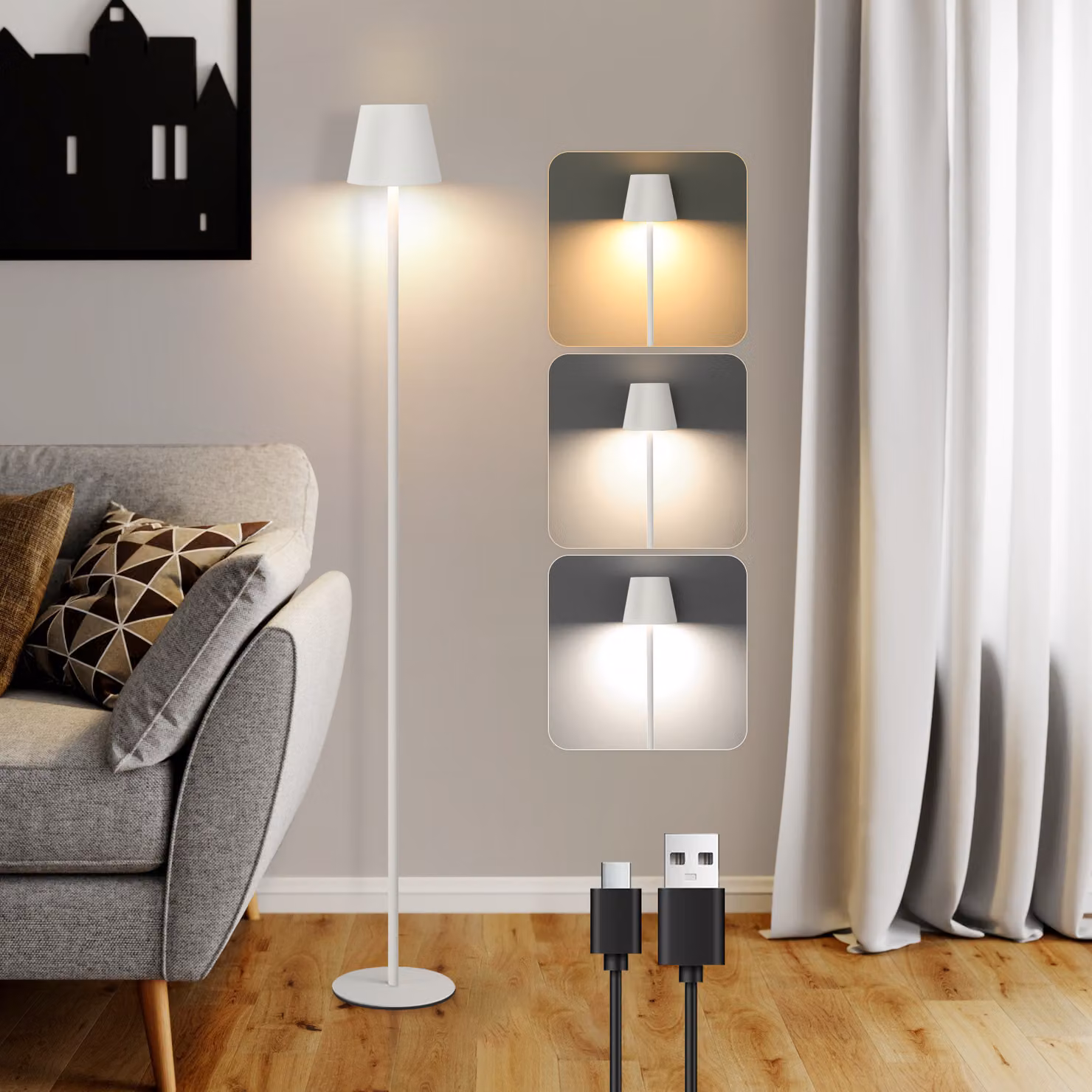 ZMH lampada da terra soggiorno LED dimmerabile lampada da terra moderna USB ricaricabile lampada da terra con 3 temperature di colore bianco lampada da terra per camera da letto studio e ufficio 125 cm