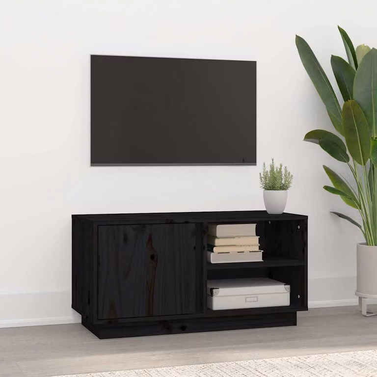 vidaXL Mobile Porta TV Nera in Legno Massello di Pino L 80 cm, P 35 cm, H 40,5 cm