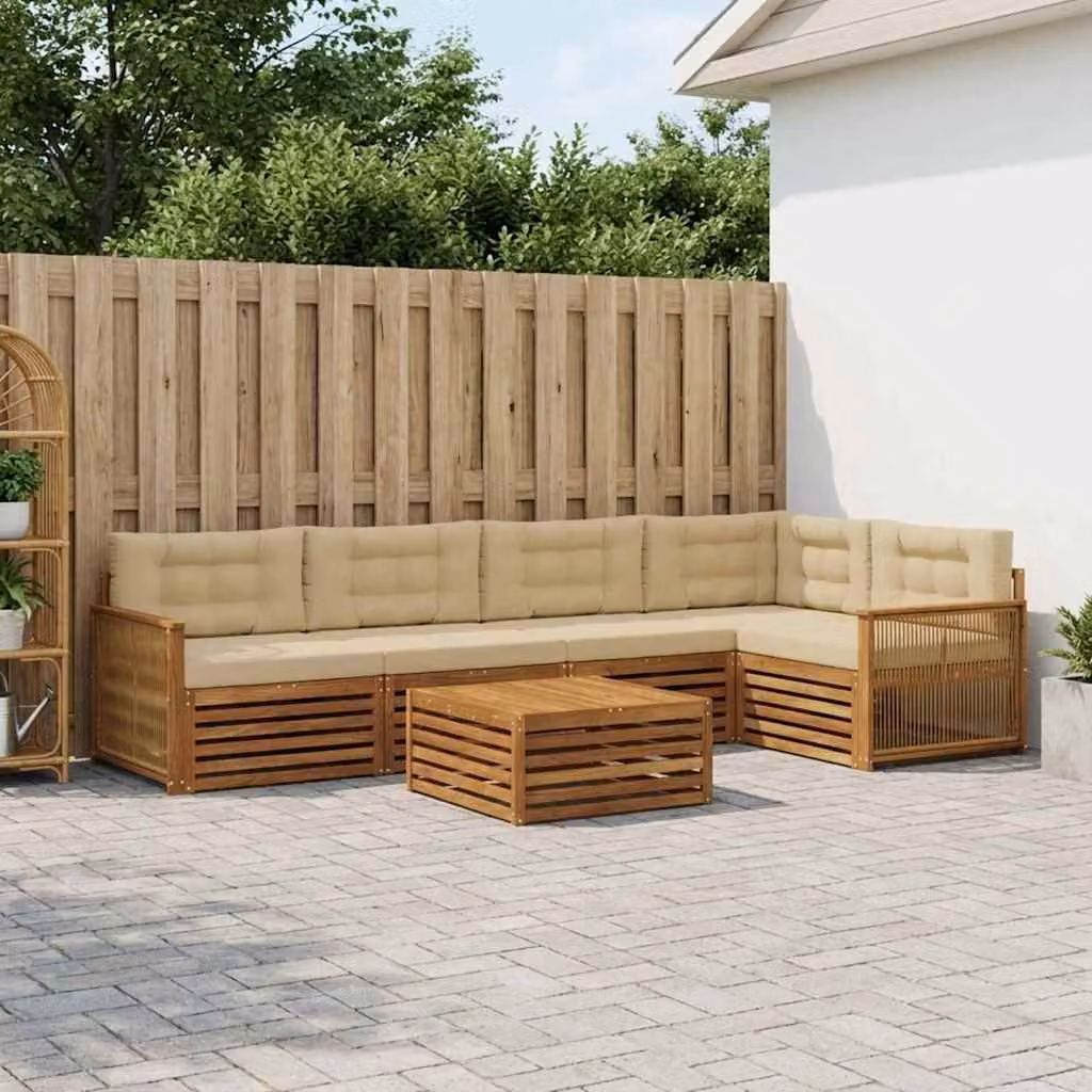 Set di divani da esterno vidaXL 6 pz in legno di acacia con tavolo da caffè e cuscini, colore marrone e beige