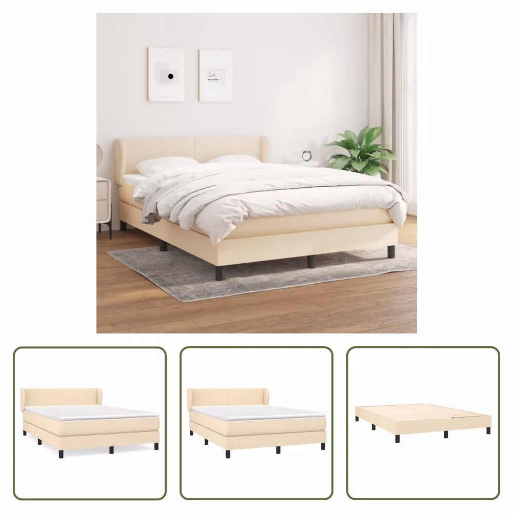 The Living Store Letto a molle con materasso crema 140x190 cm in tessuto