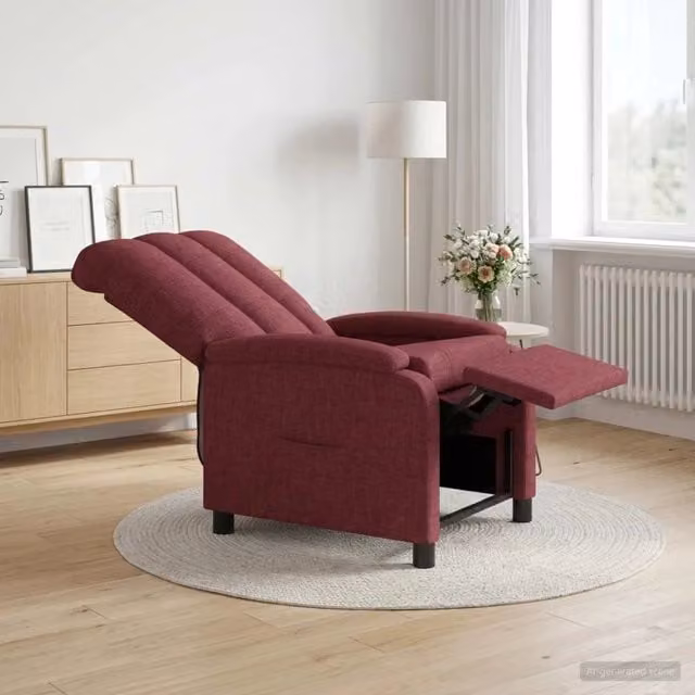 Poltrona reclinabile relax moderna in tessuto rosso con braccioli e leva manuale – 1
