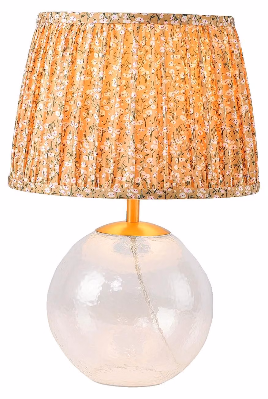 Lampada da tavolo, base in vetro martellato, paralume in tessuto, colore bianco, alimentazione 220-240V, spina di tipo EU
