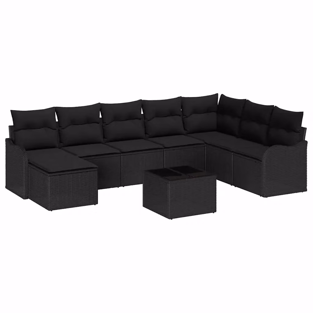 Set Divano da Giardino vidaXL 9 Pezzi Nero con Cuscini e Tavolino in Polyrattan e Acciaio – 2
