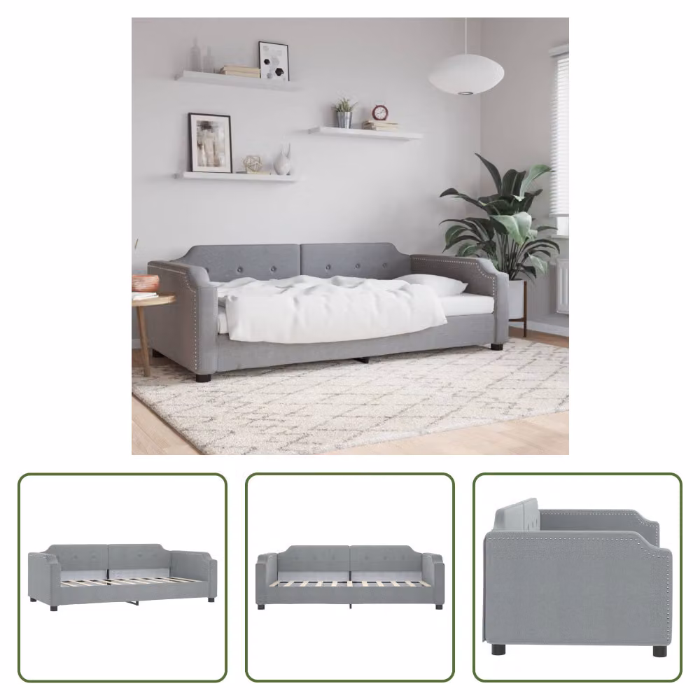 The Living Store Letto da giorno grigio chiaro 80x200 cm tessuto