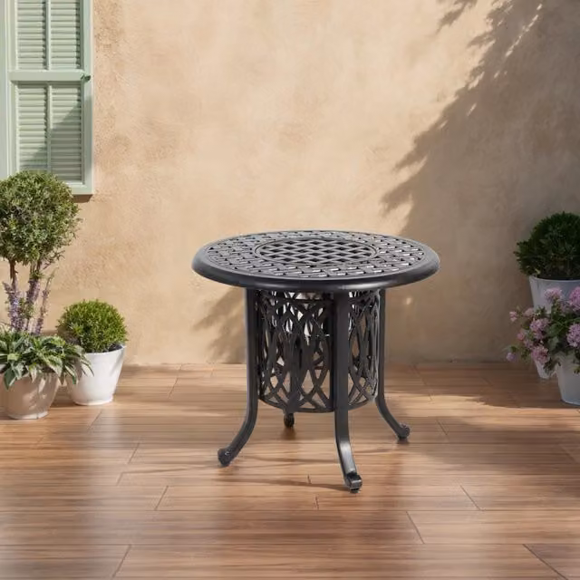 Tavolo da esterno in alluminio con secchiello per il ghiaccio, tavolino da patio, tavolino d'appoggio in alluminio con piedini regolabili, tavolino