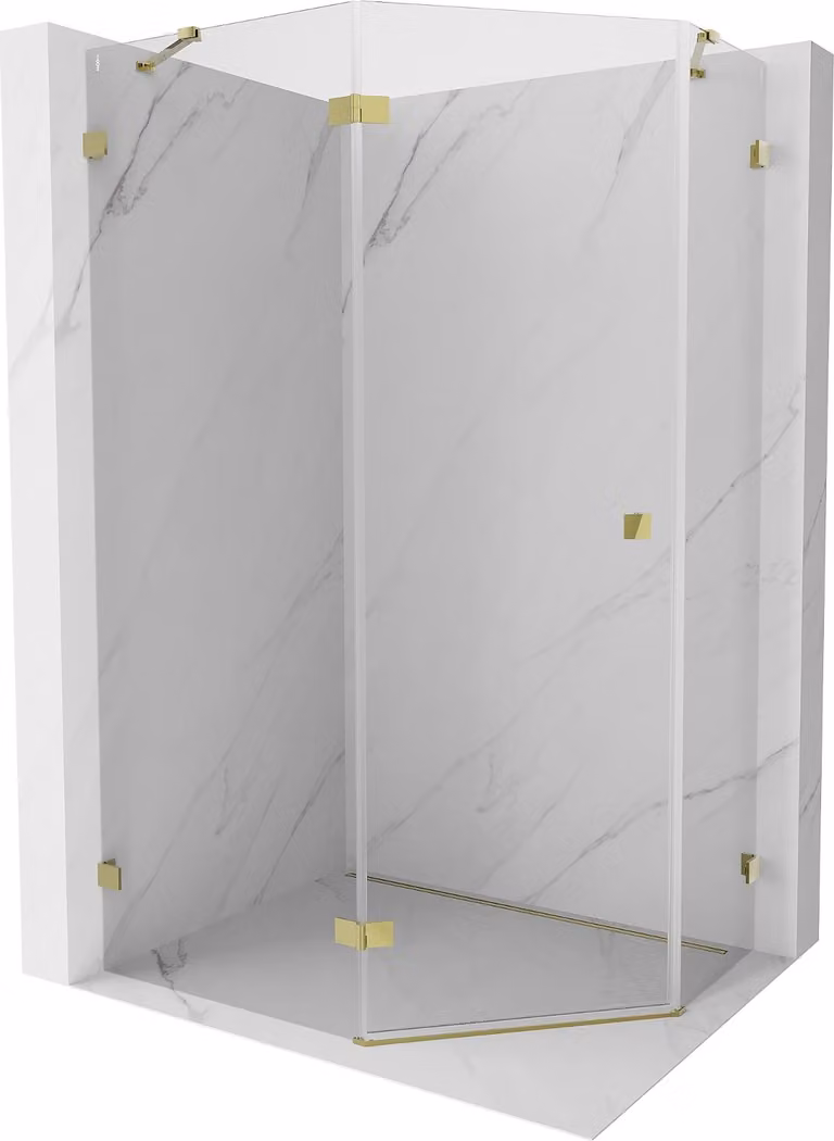 Mexen Lunar cabina doccia pentagonale a battente sinistra 90 x 80 cm, trasparente, oro - 831-090L-080P-50-00-L