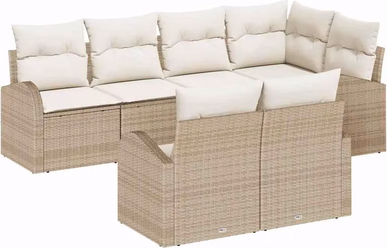 Set Divano da Giardino 7 pcs Beige e Bianco polyrattan