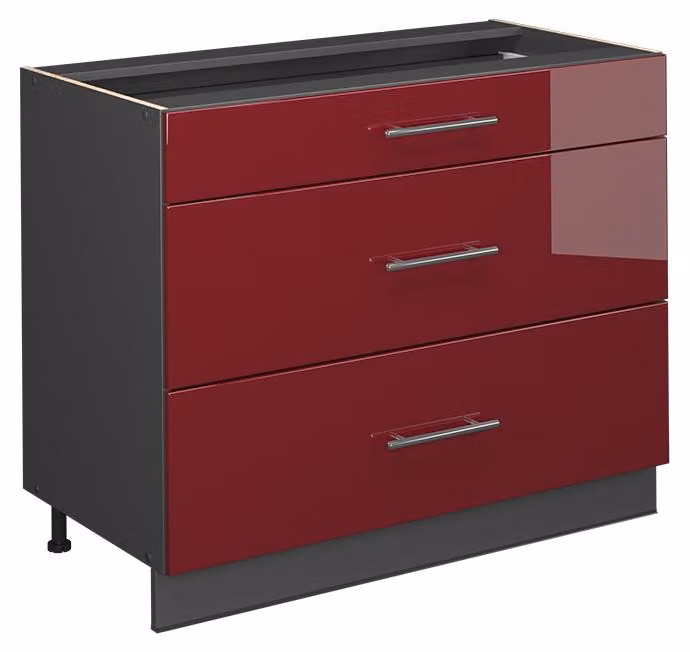 Mobiletto base per cucina Vicco Fame-Line Bordeaux lucido/Antracite 100 cm senza piano di lavoro, Model 61628