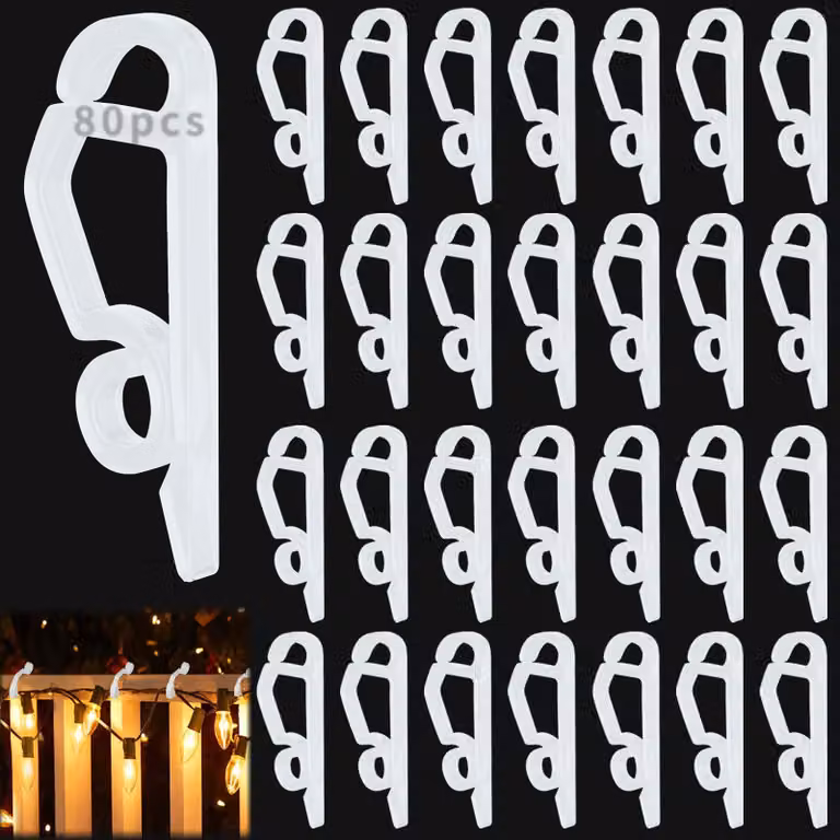 80 clip per luci natalizie, supporti per grondaie, ganci per catene luminose