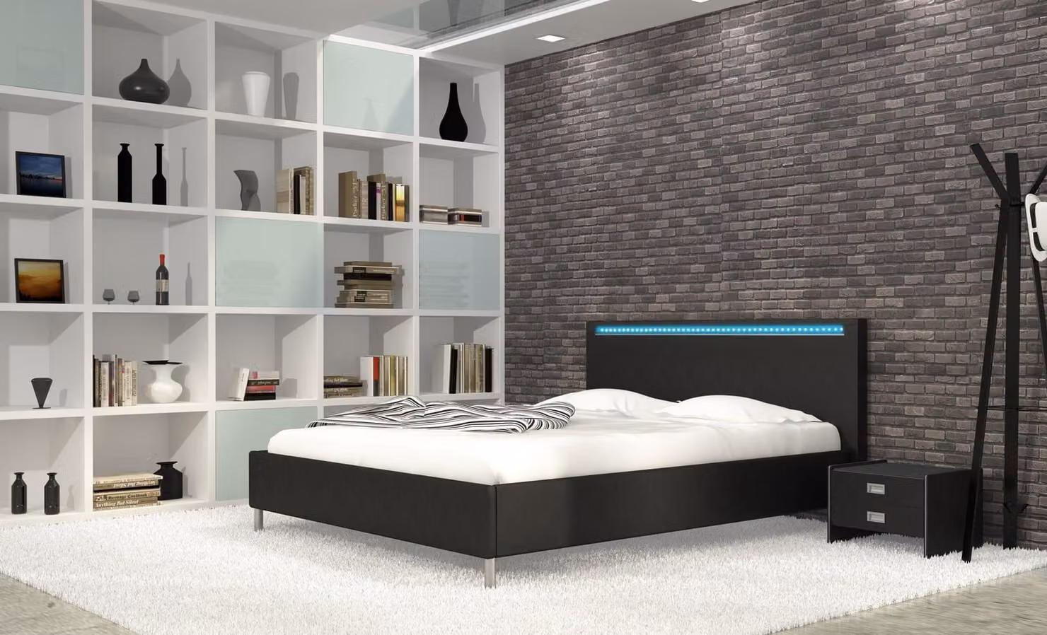 Leder Betten Design Bett Ehe Modernes Hotel Gestell LED Zimmer Luxus Doppel
