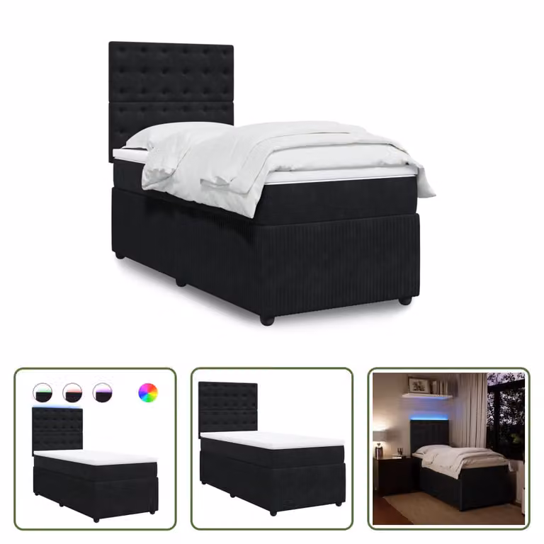 The Living Store Letto a molle con materasso nero 80x200 cm in velluto