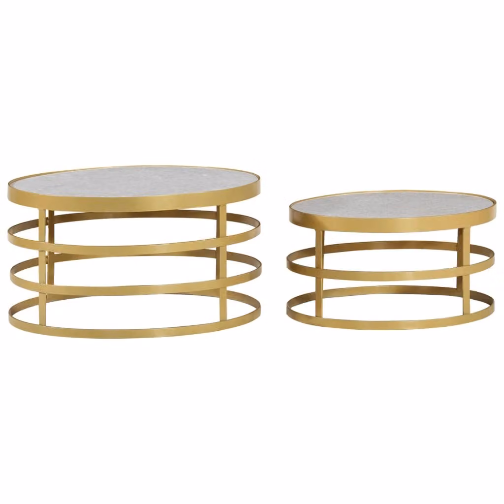 SYFAX™ Set Tavolini da Salotto 2 pz Marmo Ottone e Bianco