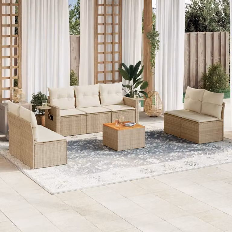 vidaXL Set Divano da Giardino 8 pz in Polyrattan con Cuscini Beige e Tavolino da Esterno