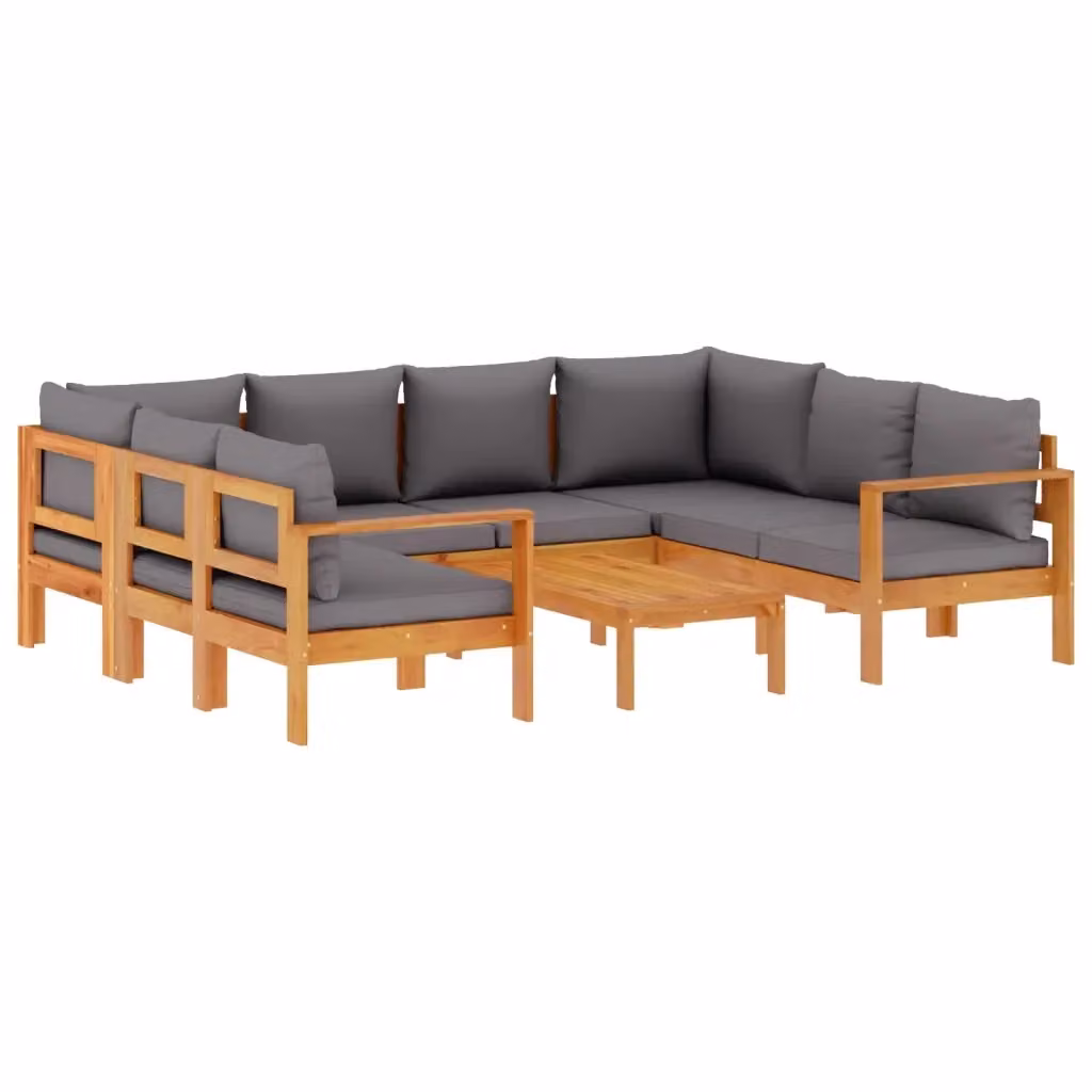 Set Divano da Giardino a L con Tavolino vidaXL in Legno di Acacia con Cuscini Grigi, 6 Pezzi – 2