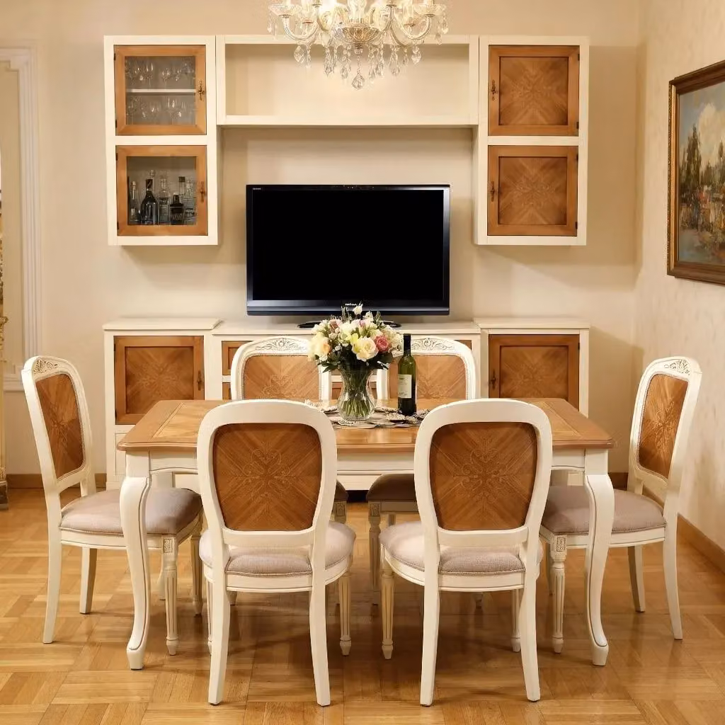 Parete attrezzata Mobili 2G in legno bianco e marrone con ante a battente e mensole aperte L: 260 cm, P: 65 cm – 1