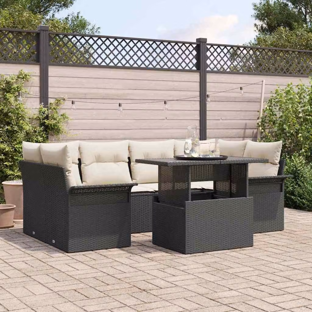 Maison Exclusive - Set Divano da Giardino con cuscino 7 pcs Nero Poly Rattan