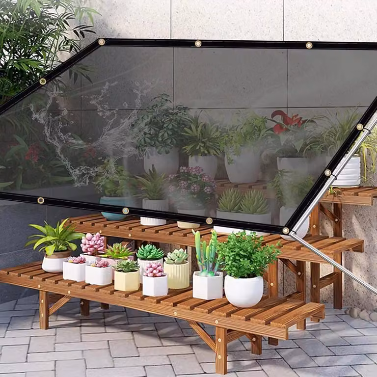 Telone in PVC trasparente Opulence - Con occhielli - Resistente alle intemperie - Impermeabile - Pellicola di copertura per giardino, veranda e terrazza - 200x600 cm