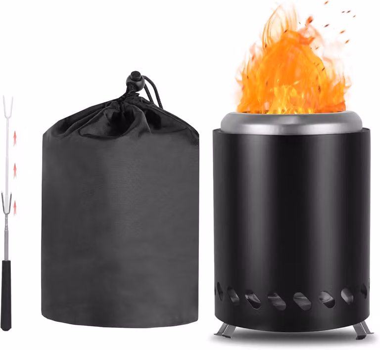 Camping Feuerkorb, mini braciere portatile, per legno e pellet, con sistema di ventilazione, nero, per l'uso in giardino