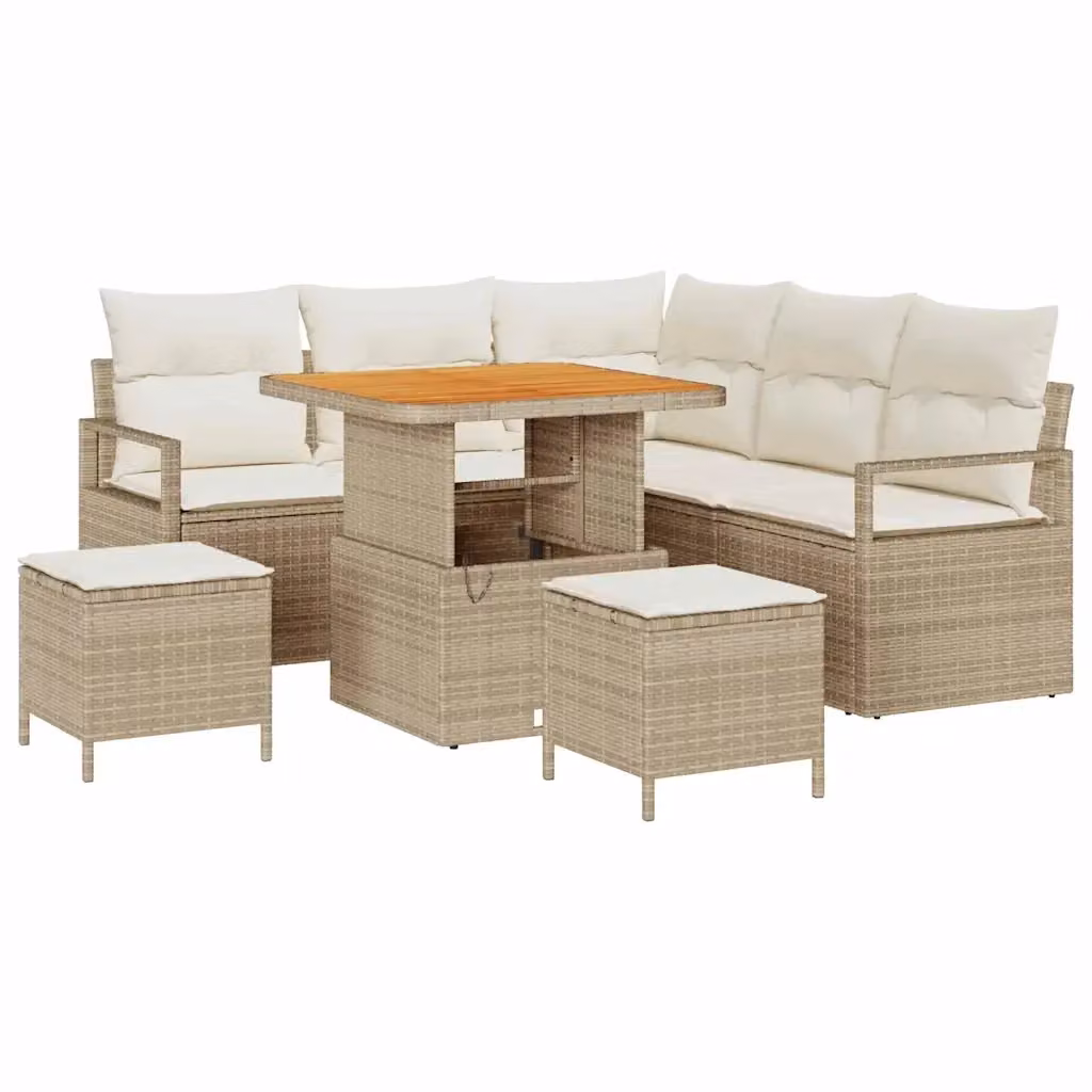 vidaXL Set Divano da Giardino a L con 8 Posti, Beige e Bianco, con Cuscini e Tavolino da Caffè – 2