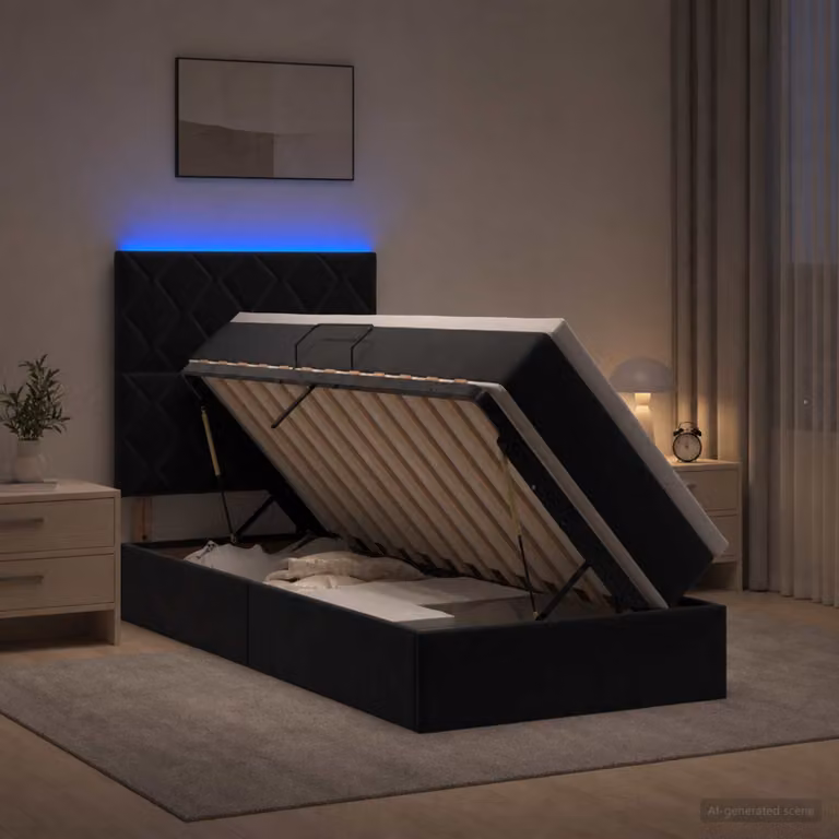 Letto con contenitore vidaXL in velluto nero con illuminazione LED e materasso, L/P/H: 100 x 200 x 45 cm